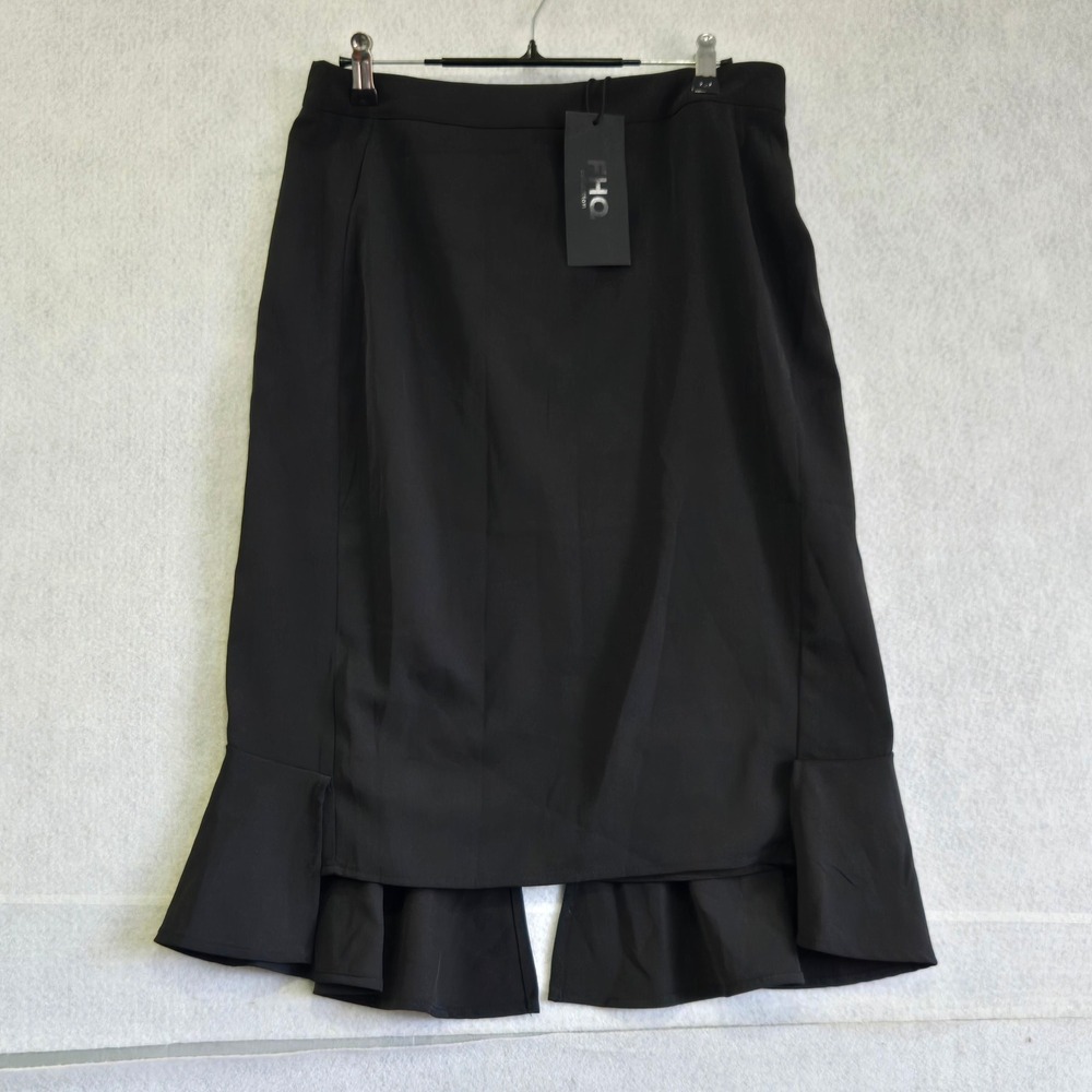 FHQ Collection Black Twill Ruffle Hem Midi Skirt Womens Large 1237069# Mermaid